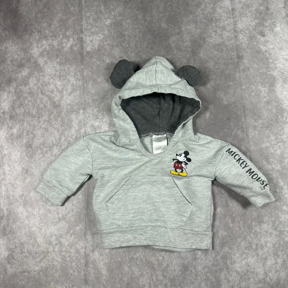 Disney Baby Mickey Mouse Gray Hoodie with 3D Ears 3-6 Months Pullover Sweatshirt